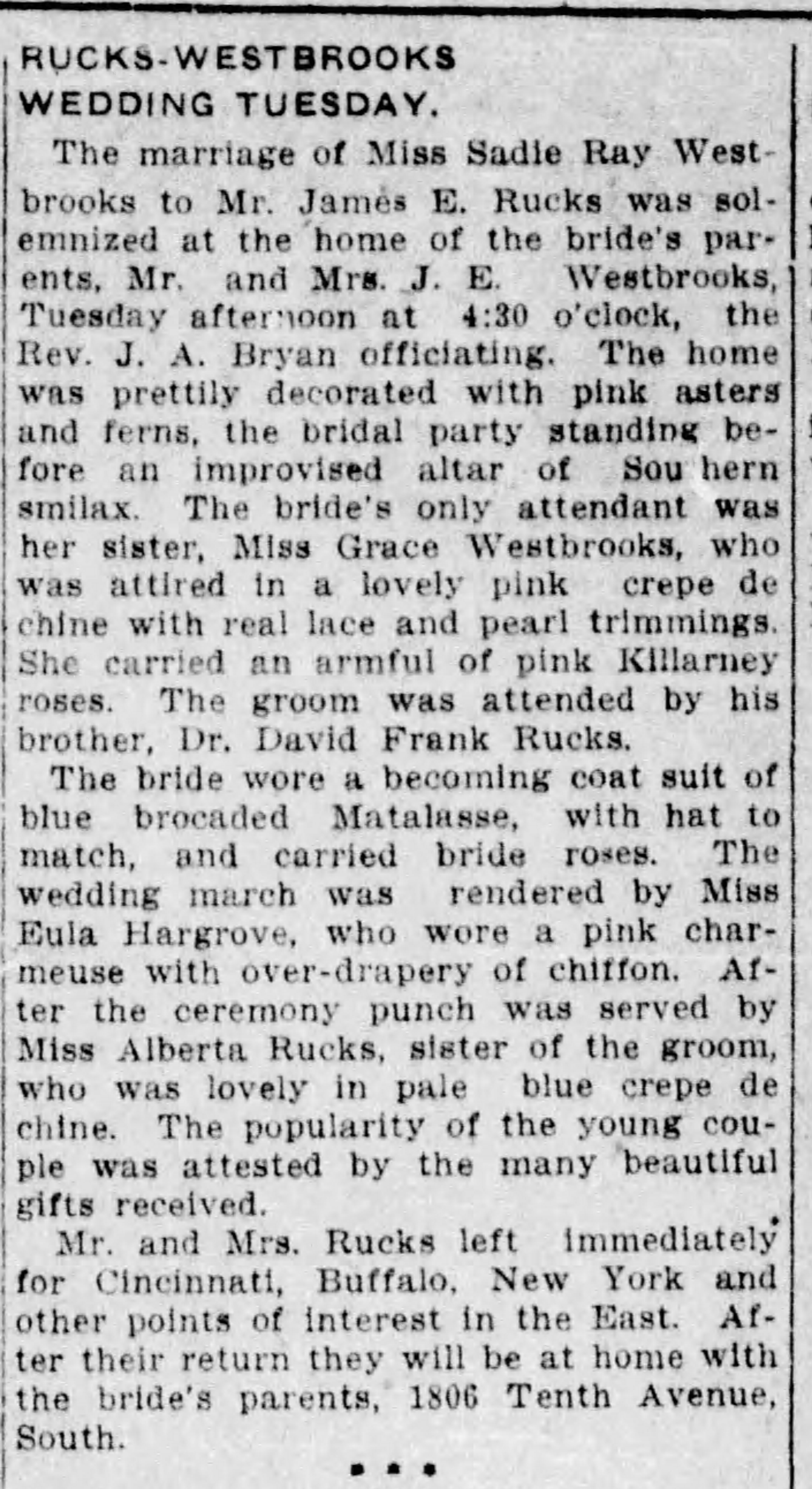 James E. Rucks-Sadie Ray Westbrooks